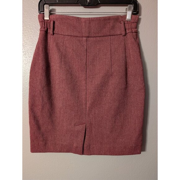 LOFT Outlet Skirt Size 0 Burgundy Herringbone Textured Pockets Career Work Mini - Picture 3 of 5